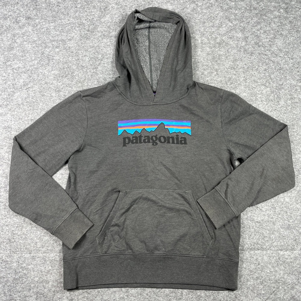 Patagonia Hoodie Pullover Womens XXL Gray Fitz Roy Mountain P-6 Label Fleece